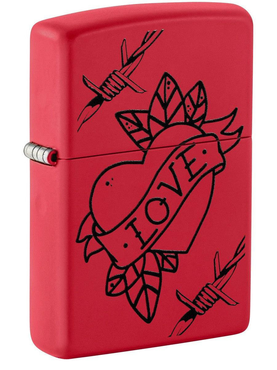 Zippo Lighter: Love Tattoo - Red Matte 81453