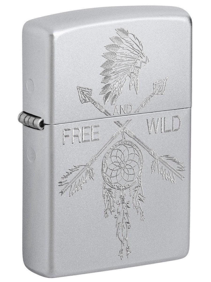 Zippo Lighter: Native American Symbols, Engraved - Satin Chrome 81459