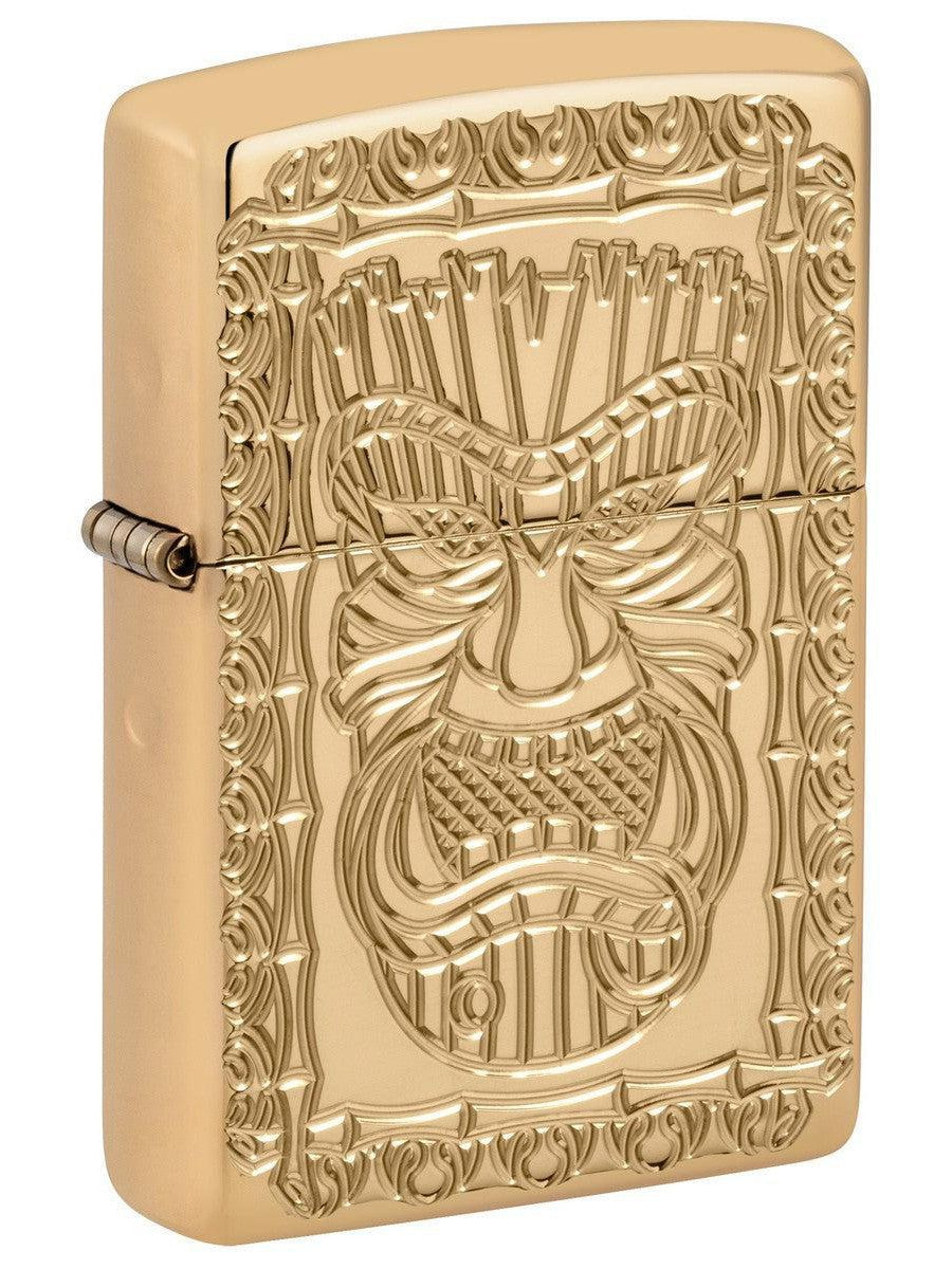Zippo Lighter: Tiki Design, Armor Deep Carved - High Polish Brass 81486